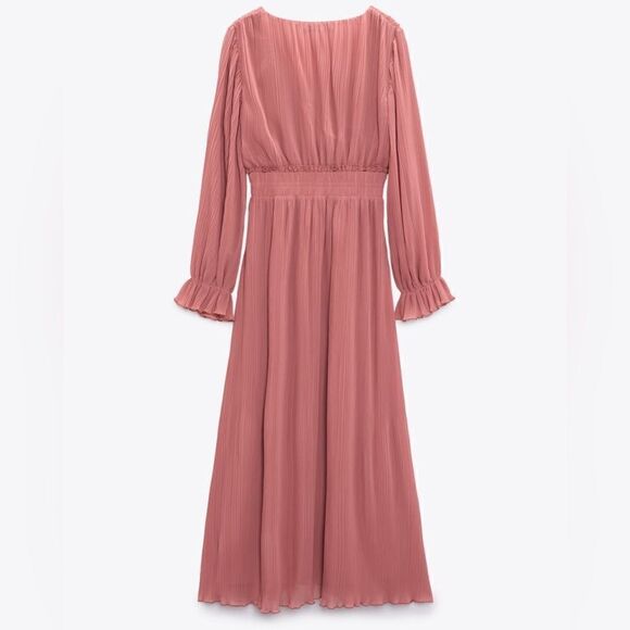 Zara Pink Pleated Midi Dress New - Picture 4 of 11